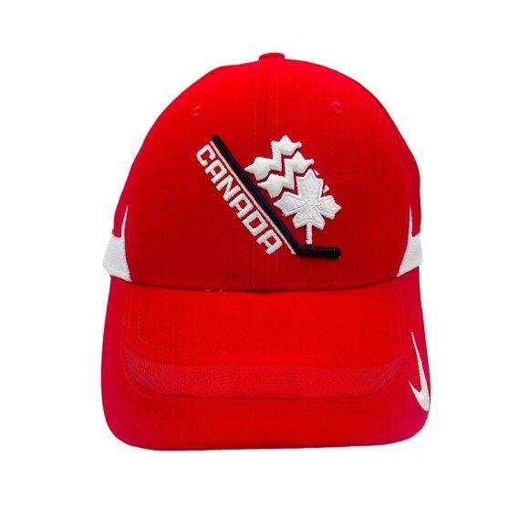 Vintage TEAM NIKE TEAM CANADA Hockey Adjustable Hat Cap Red Logo - Picture 1 of 5